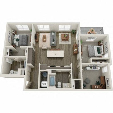 Floor plan for 3 beds, 2 baths, 1325 sqft